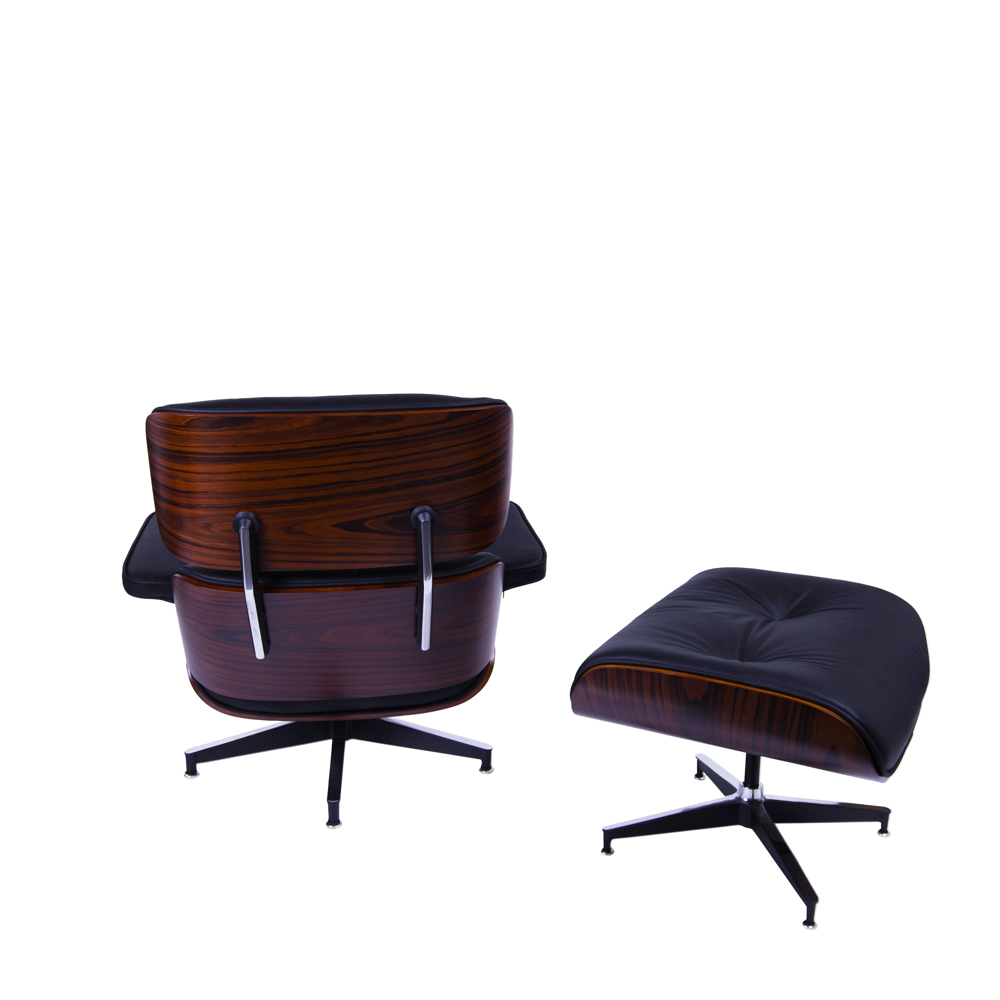 Charles Eames style, Lounge chair with Hocker EA670 XL black Rosewood Black base