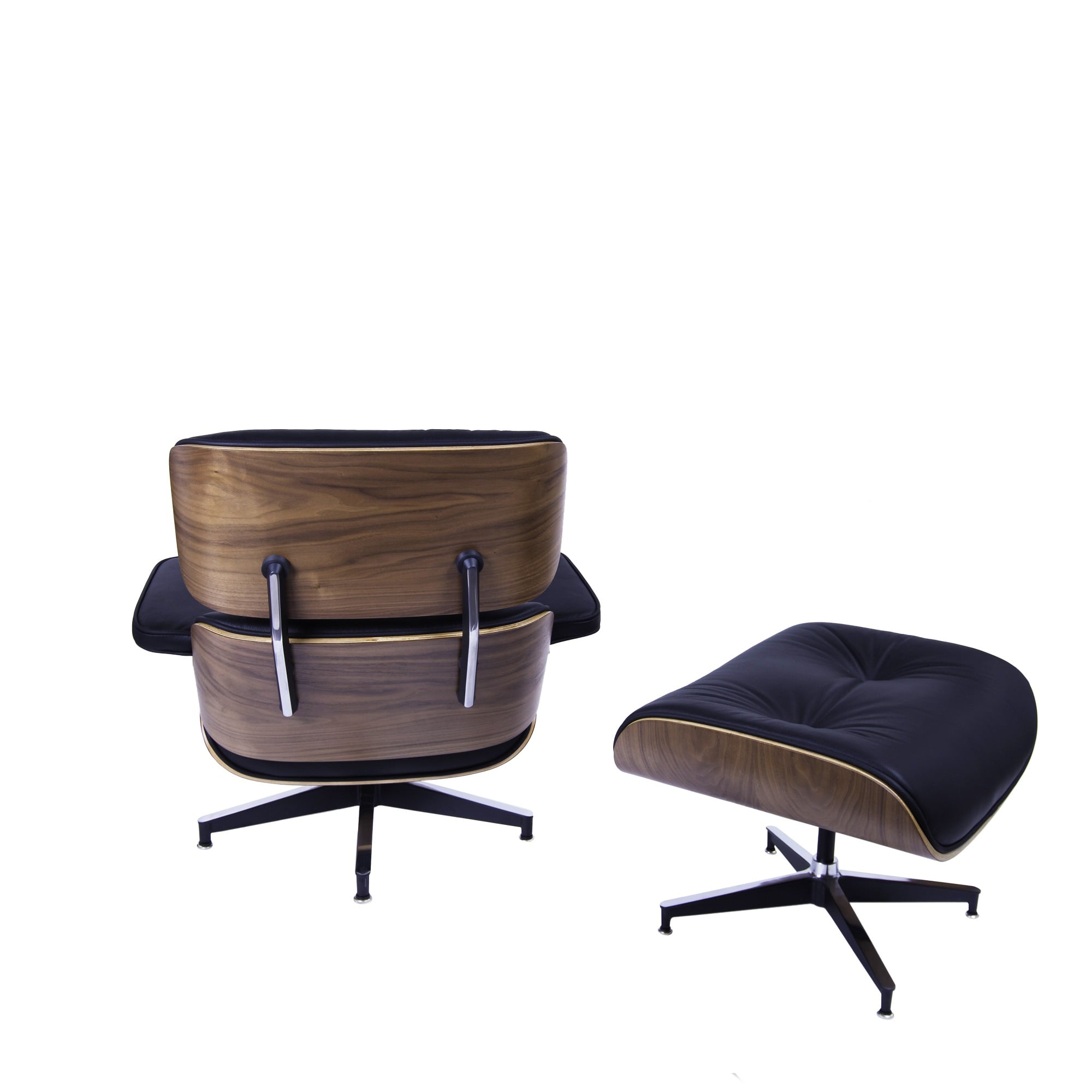Charles Eames style, Lounge chair with Hocker EA670 black Walnut Black base