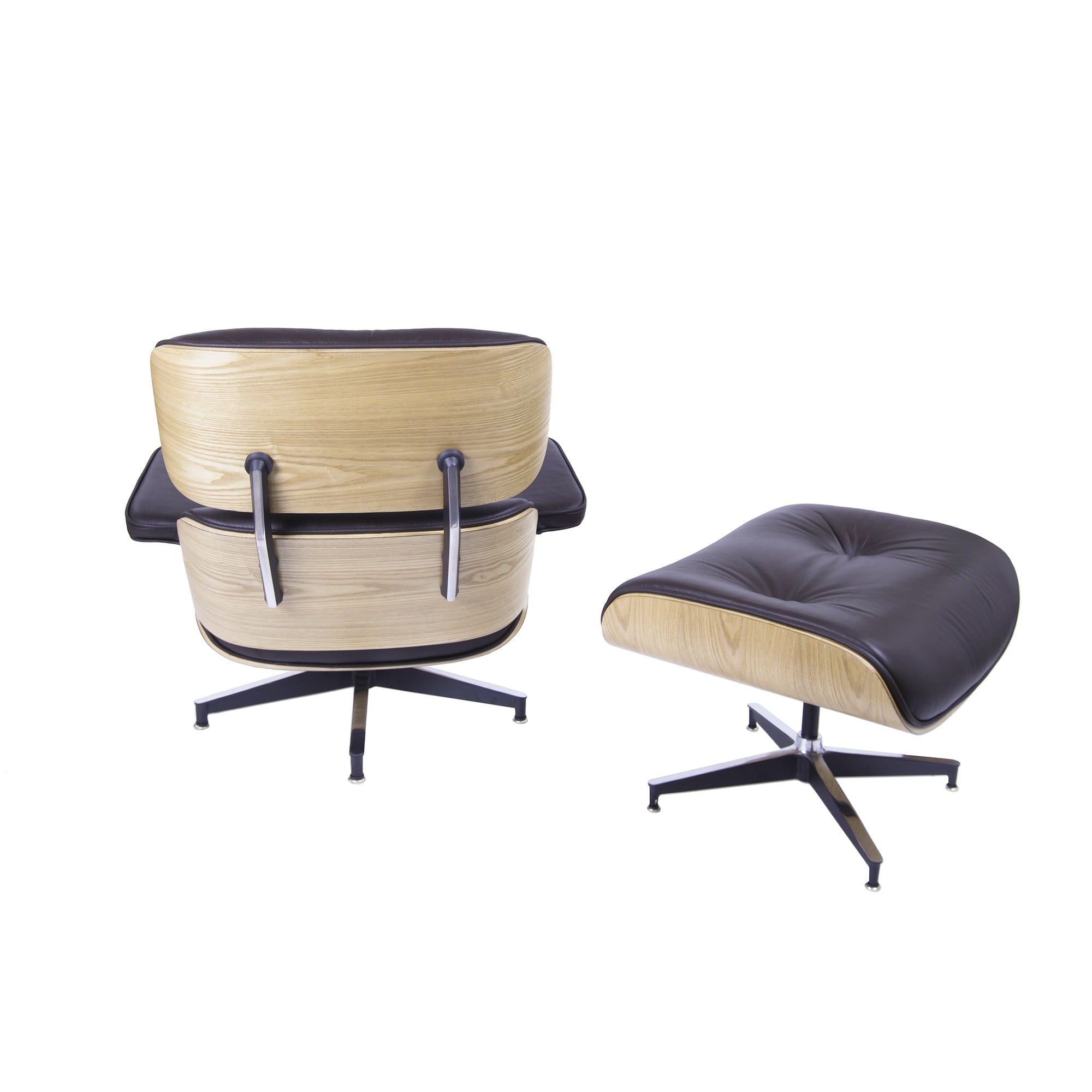 Charles Eames style, Lounge chair with Hocker EA670 XL brown ash wood Black base