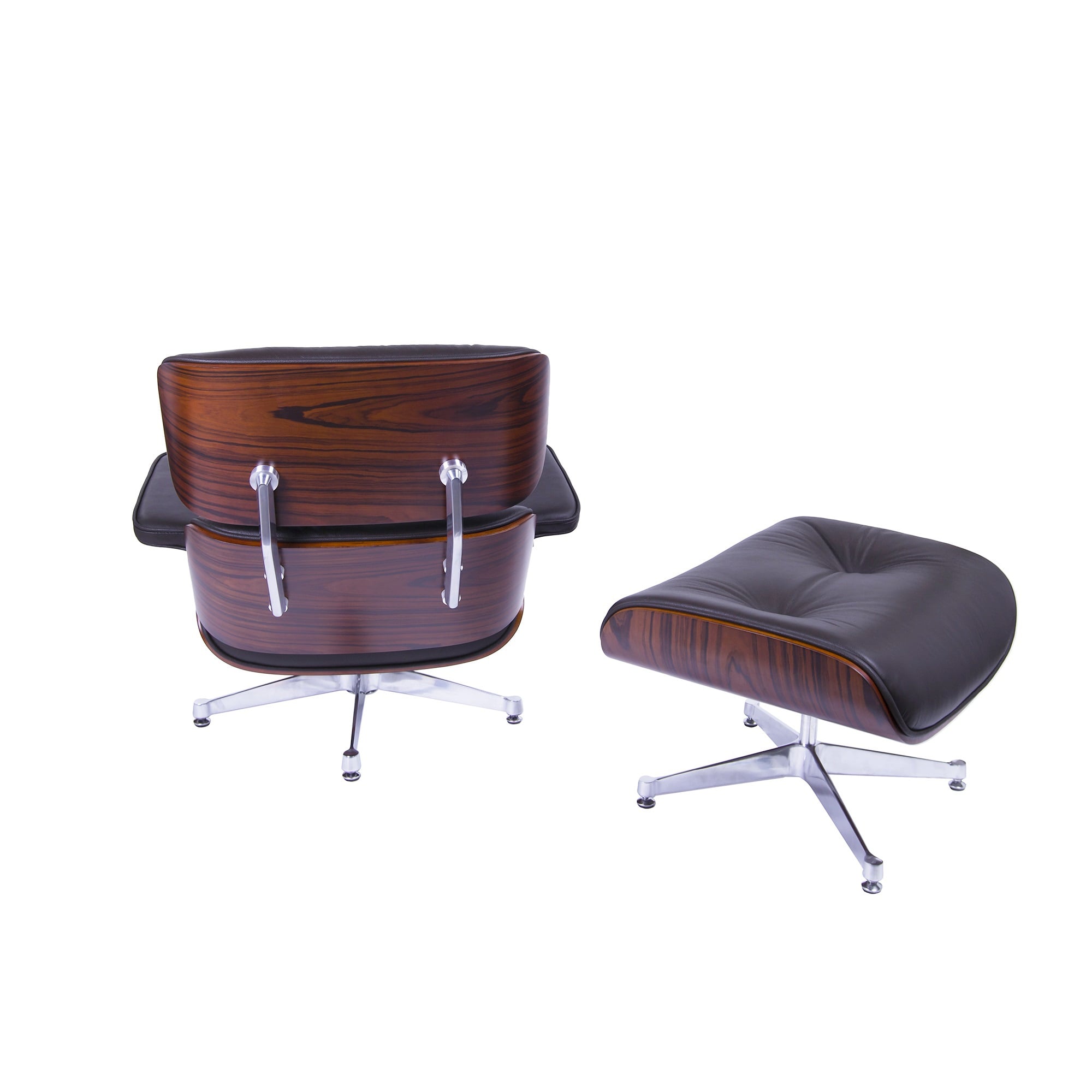 Charles Eames style, Lounge chair with Hocker EA670 brown Rosewood Polished base