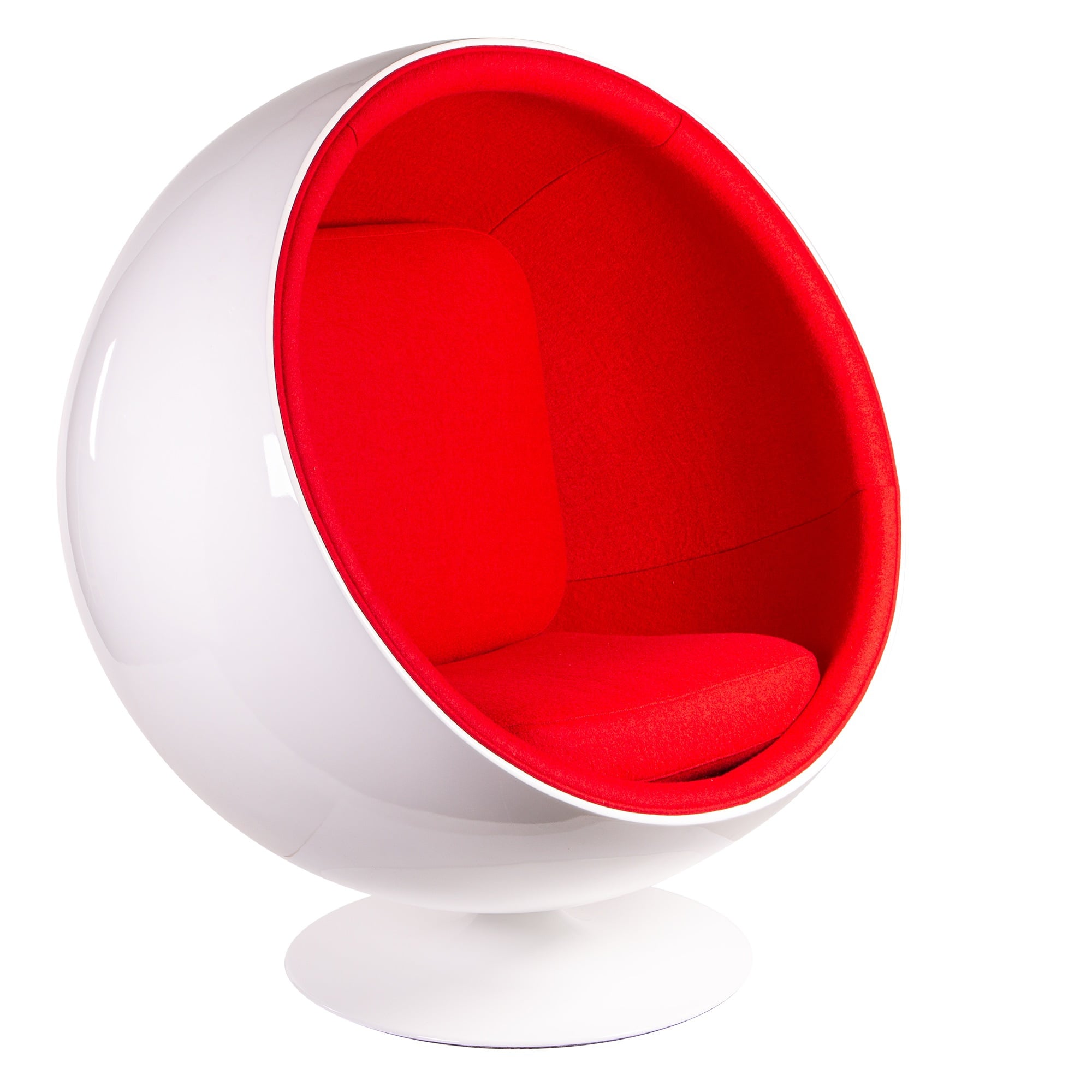 Eero Aarnio style, Lounge chair Ball Chair Fibreglass white Wool red