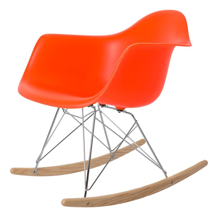 Charles Eames style, Rocking chair RAR PP neon orange