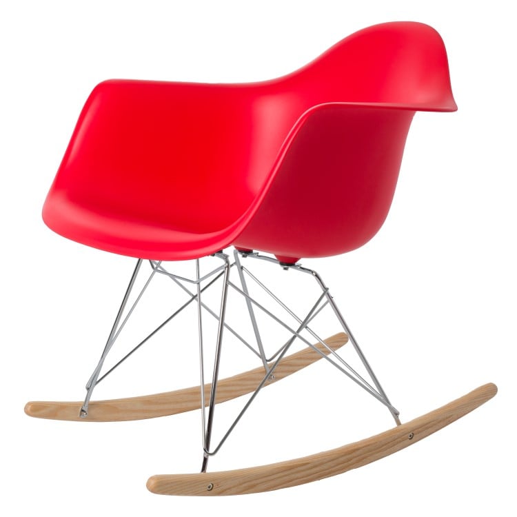 Charles Eames style, Rocking chair RAR Chrome frame PP red