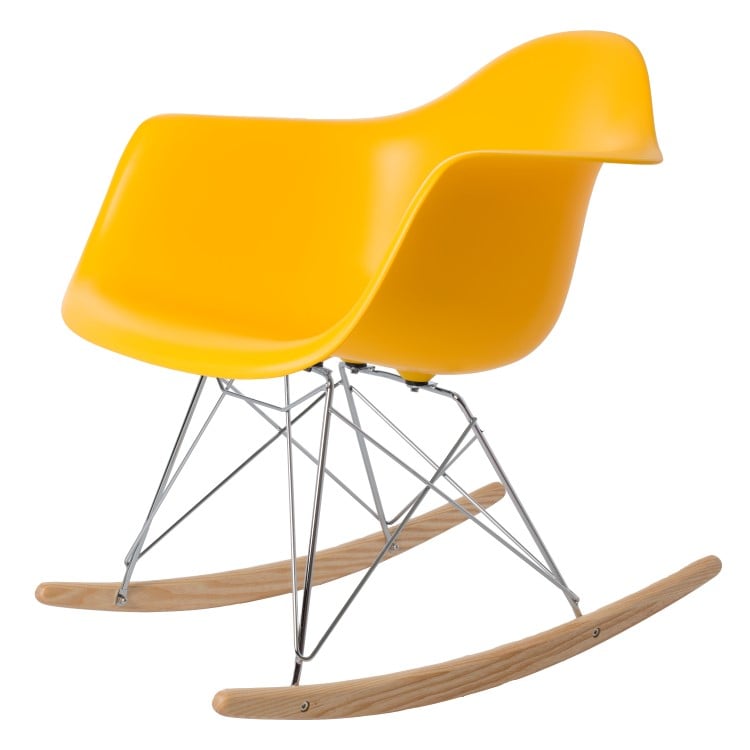 Charles Eames style, Rocking chair RAR Chrome frame PP yellow