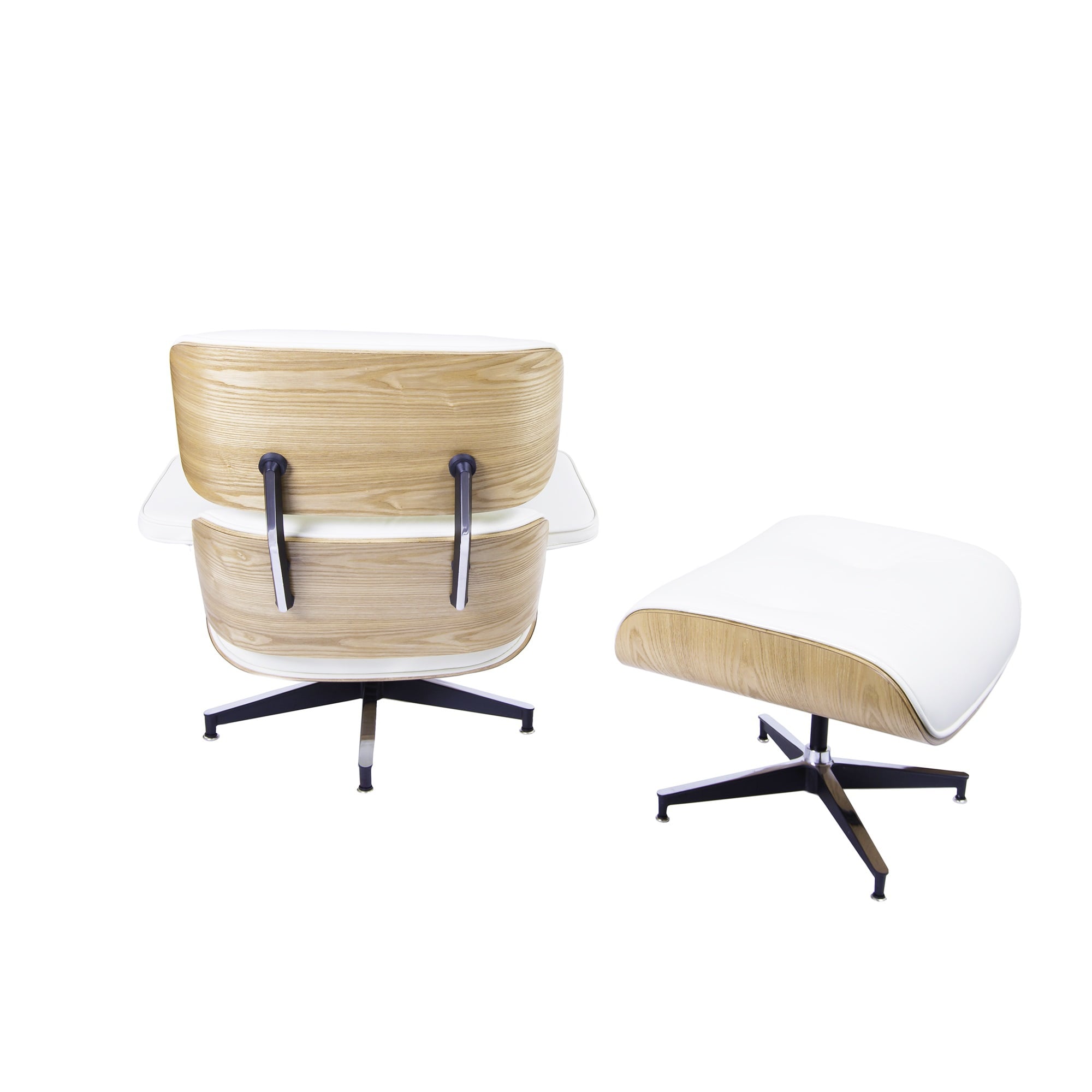 Charles Eames style, Lounge chair with Hocker EA670 cream ash wood Black base