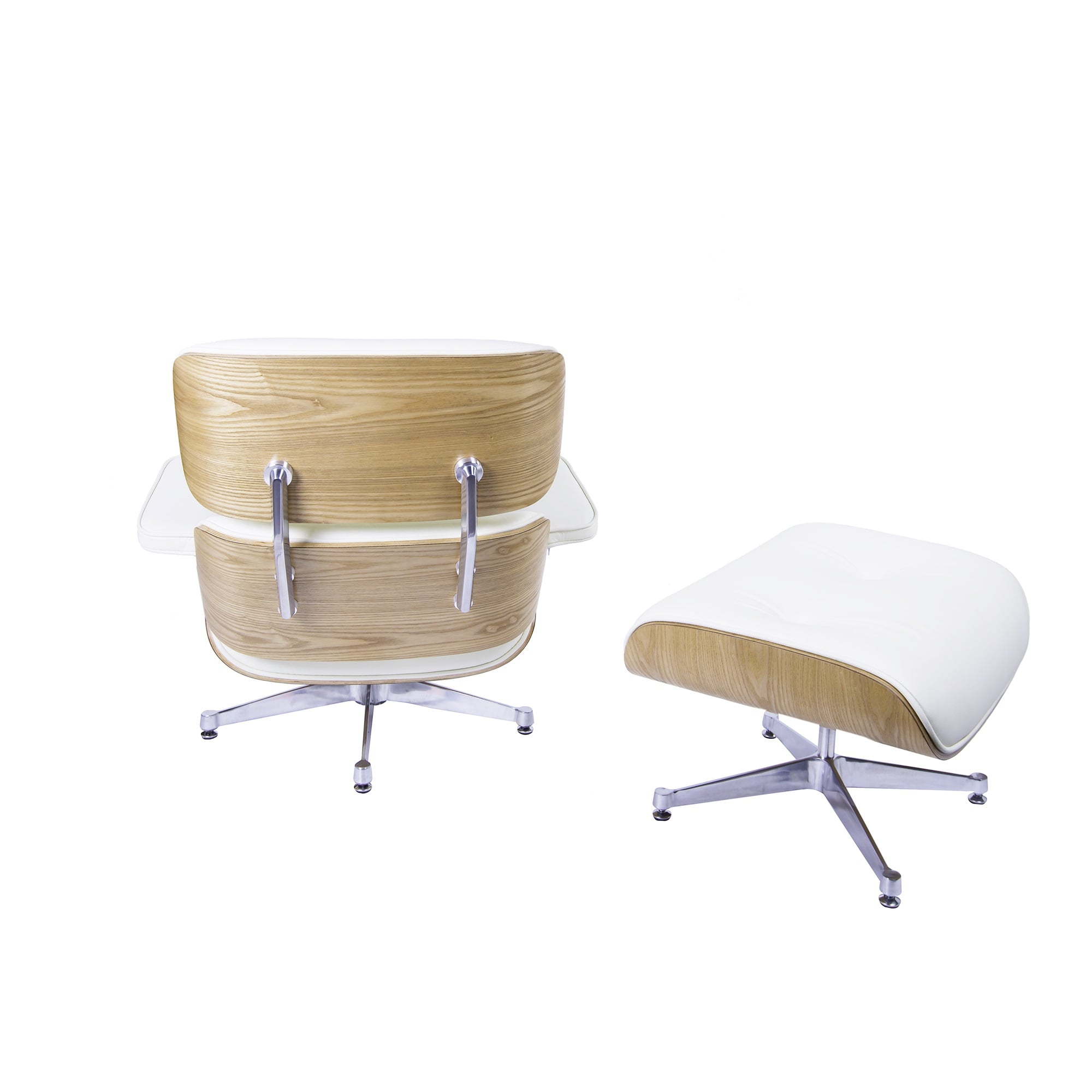 Charles Eames style, Lounge chair with Hocker EA670 cream ash wood Polished base