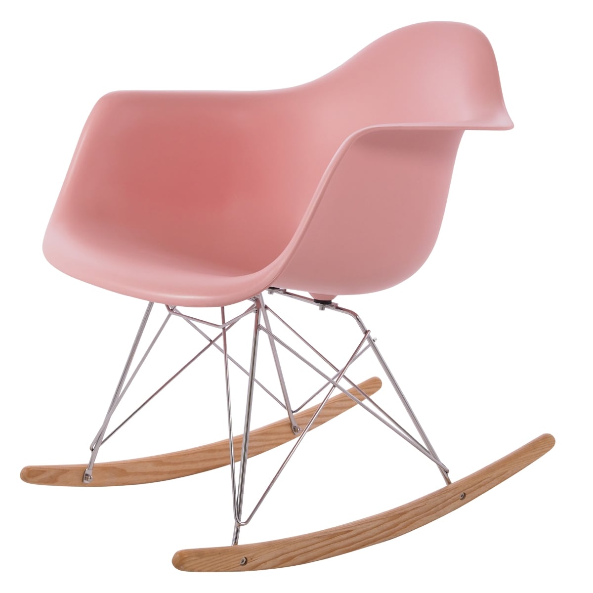 Charles Eames style, Rocking chair RAR Chrome frame PP baby pink