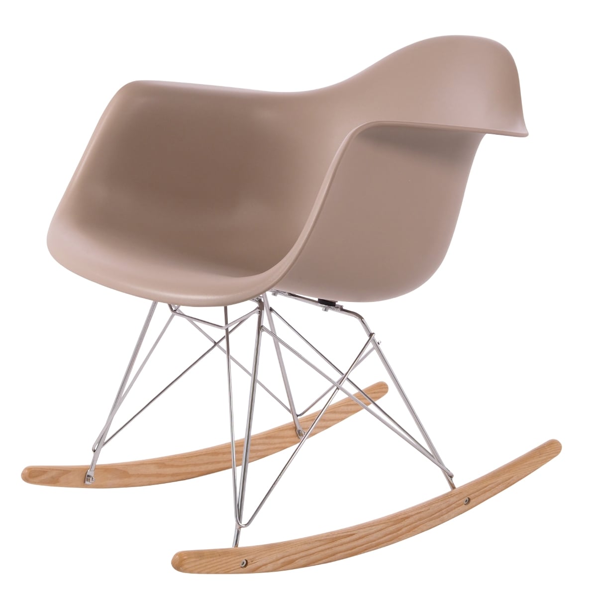 Charles Eames style, Rocking chair RAR Chrome frame PP light choco