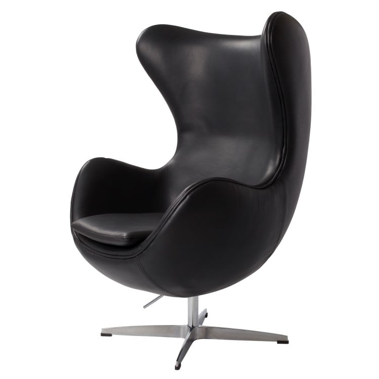Arne Jacobsen style, Lounge chair Egg chair Leather black darkblue