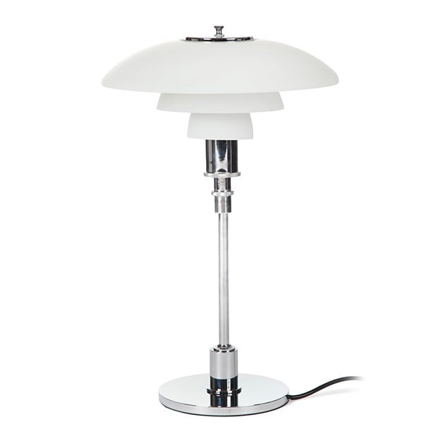 Poul Henningsen style, Table light DPH 3/2 small Chrome, glass white