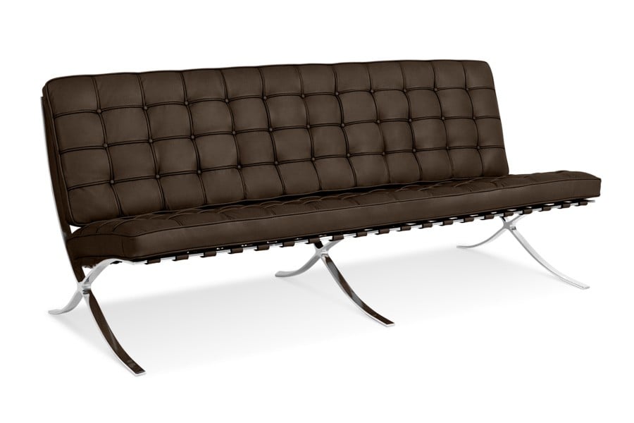 Ludwig Mies vd Rohe style, 3 seater sofa Barcelona Pavillion 3 seat sofa brown
