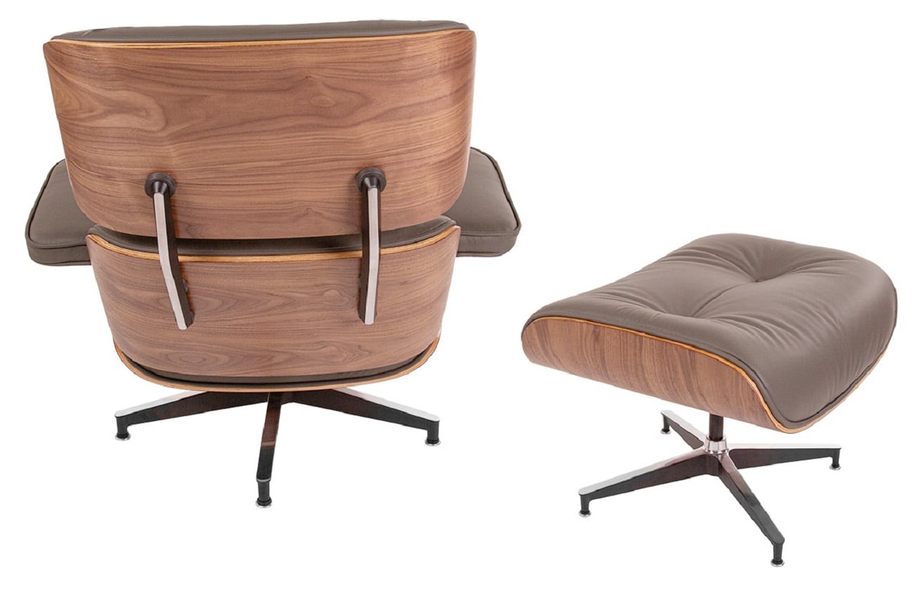 Charles Eames style, Lounge chair with Hocker EA670 SPECIAL EDITION Darkgrey Walnut Black base