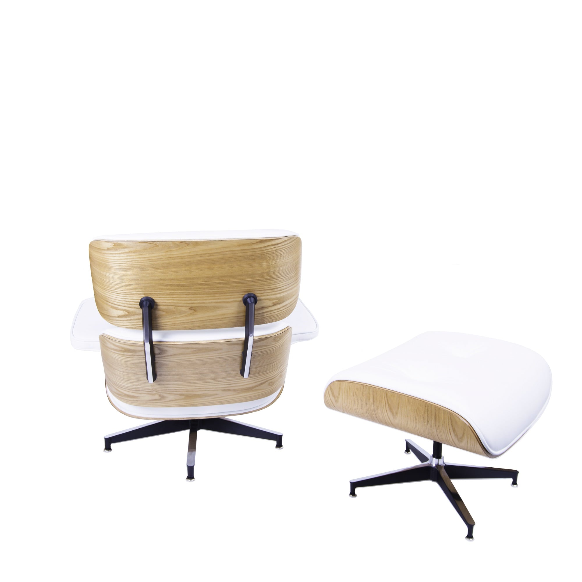 Charles Eames style, Lounge chair with Hocker EA670 XL white ash wood Black base