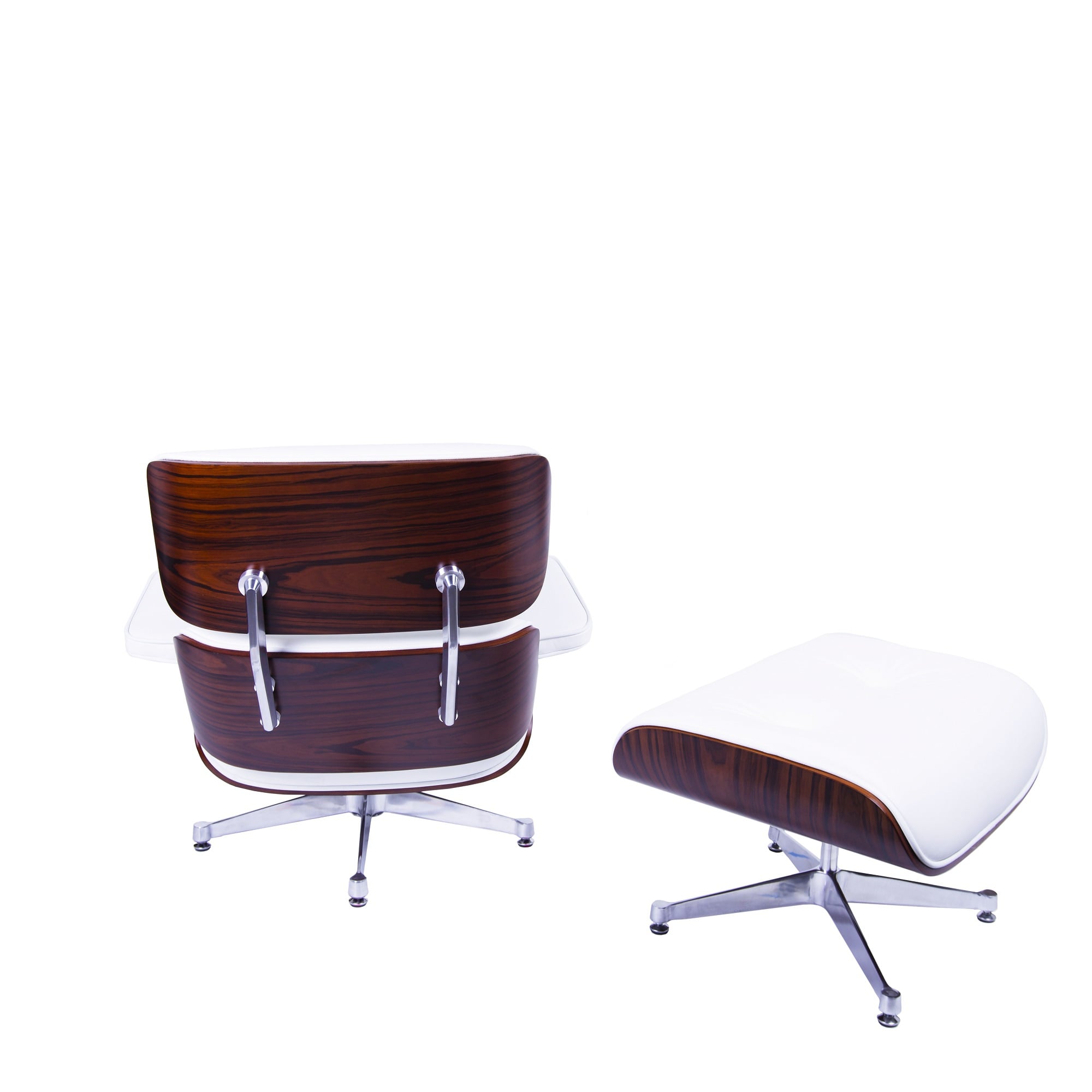 Charles Eames style, Lounge chair with Hocker EA670 XL white Rosewood Polished base